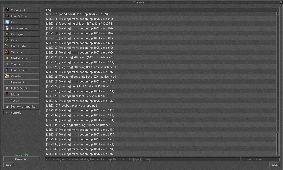 Console tab with the log