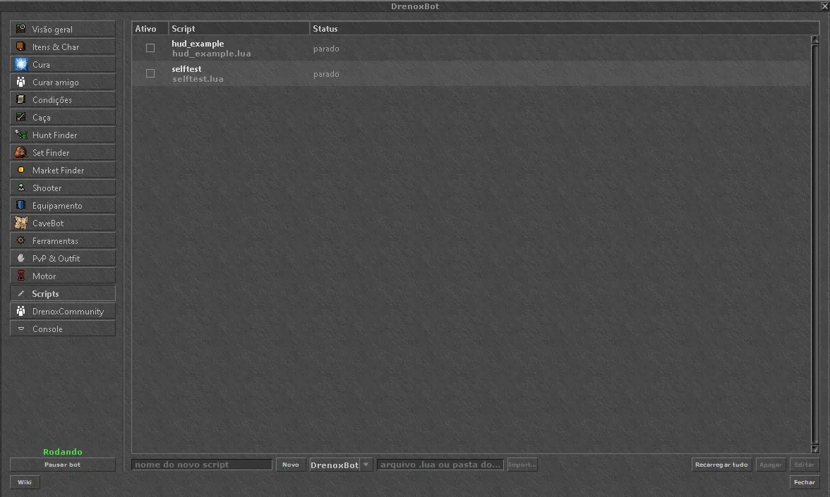 Aba Scripting com a lista de scripts