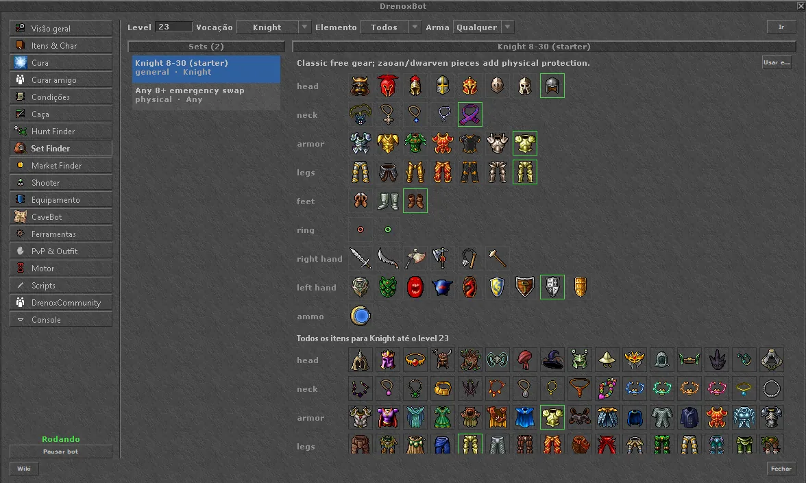 Set Finder switching between two knight sets
